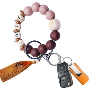 Brown and Pink Beaded Keychain Bracelet